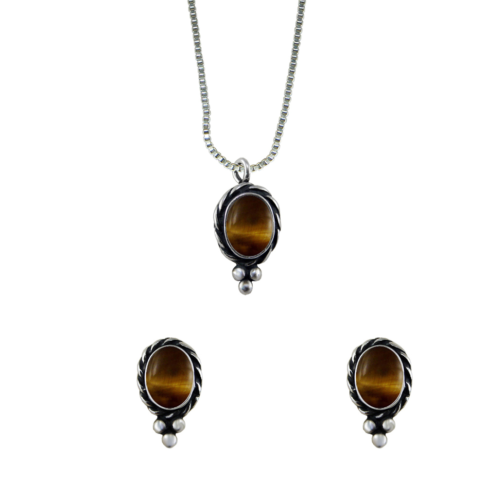 Sterling Silver Petite Necklace Earrings Set Tiger